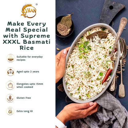 Lihan Supreme XXXL Basmati Rice, 1kg (Pack of 3) – Premium Aged Long Grain | Extra Long, Fluffy & Aromatic | Ideal for Biryani, Pulao & Daily Meals