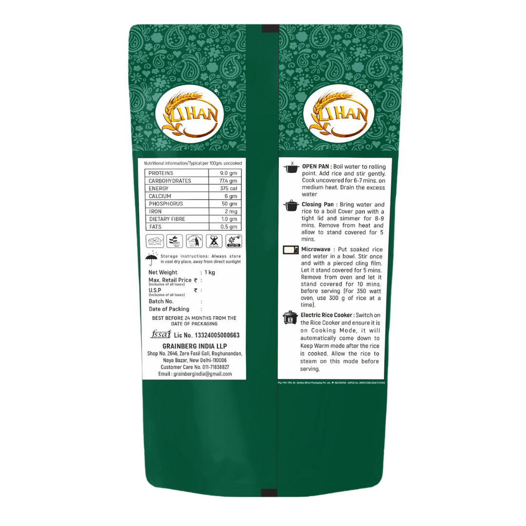 Lihan Rozana Basmati Rice, 1kg – Everyday Basmati with Rich Aroma | Short Grain, Lightly Broken | Ideal for Daily Meals, Khichdi & Pulao