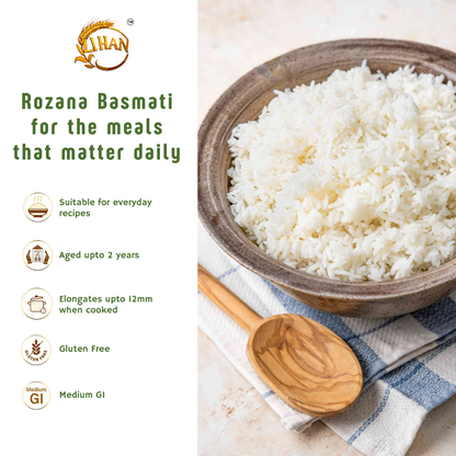 Lihan Rozana Basmati Rice, 1kg – Everyday Basmati with Rich Aroma | Short Grain, Lightly Broken | Ideal for Daily Meals, Khichdi & Pulao