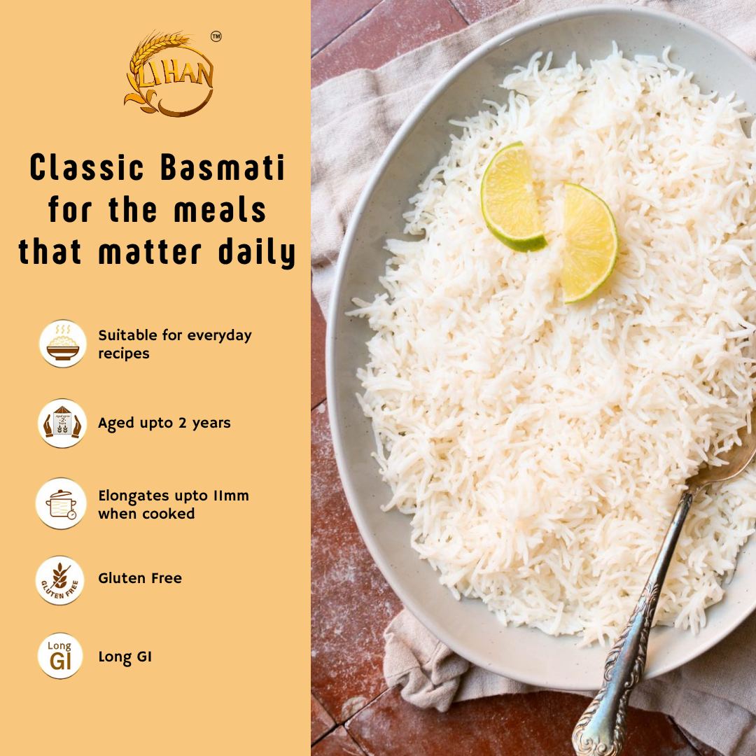 Lihan Classic Basmati Rice, 1kg – Premium Aged Long Grain | Fluffy, Aromatic & Non-Sticky | Ideal for Daily Cooking, Pulao & Biryani
