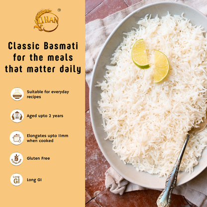 Lihan Classic Basmati Rice, 1kg – Premium Aged Long Grain | Fluffy, Aromatic & Non-Sticky | Ideal for Daily Cooking, Pulao & Biryani