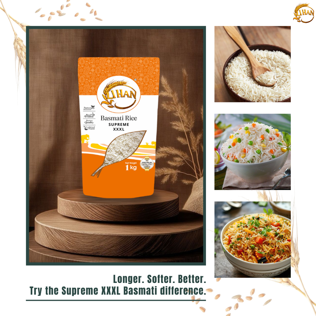 Lihan Supreme XXXL Basmati Rice, 1kg (Pack of 3) – Premium Aged Long Grain | Extra Long, Fluffy & Aromatic | Ideal for Biryani, Pulao & Daily Meals