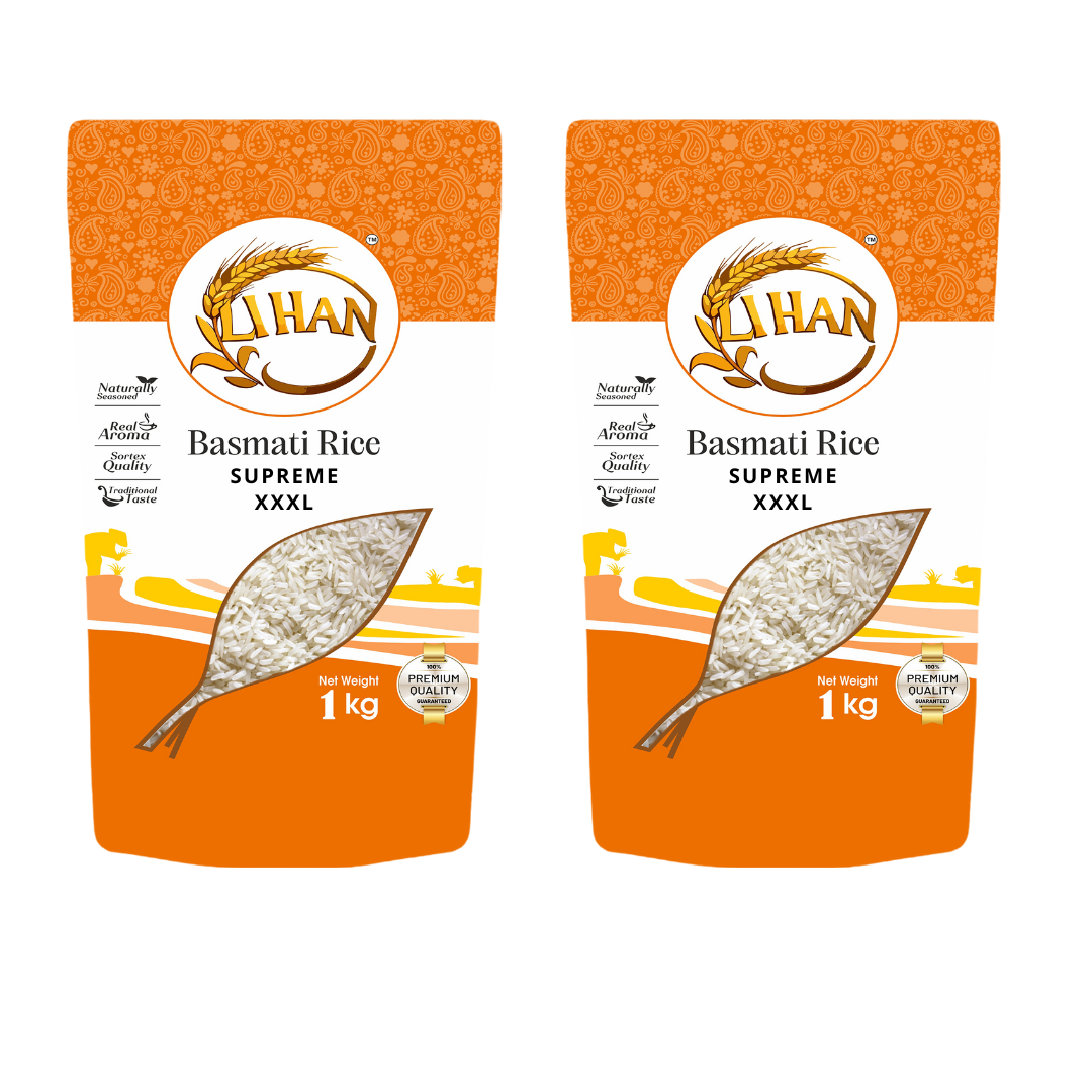 Lihan Supreme XXXL Basmati Rice – Premium Aged Long Grain | Extra Long, Fluffy & Aromatic | Ideal for Biryani, Pulao & Daily Meals. (1 kg (Pack of 2))